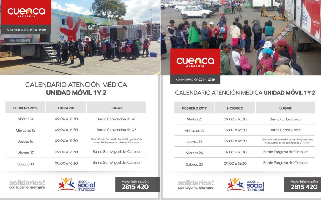 Calendarios de atención  unidades médicas móviles